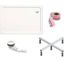 Komplettes Duschwannenset mit Wanne, Ablaufgarnitur, Wannenträger und Dichtband