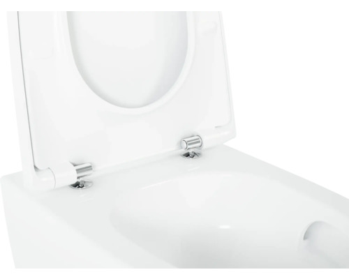 Detailansicht einer weißen WC-Keramik mit offenem WC-Sitz