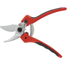 Gartenschere mit rotem Griff und Stahlklingen