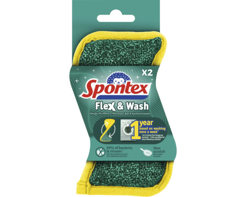 Spontex Flex & Wash Mikrofaser Bad- und Küchenschwamm im Doppelpack