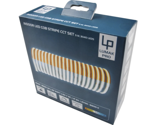 Verpackung einer Lumak Pro LED COB Stripe CCT Set Innenleuchte