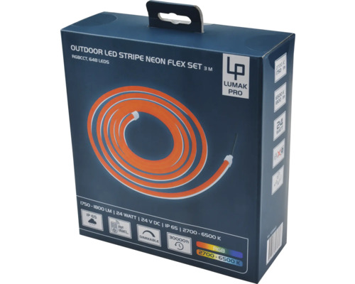 Verpackung einer Lumak Pro Outdoor LED Neon Flex Stripe mit 3 Metern Länge