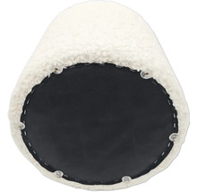 Unterseite eines Hockers mit Stoffbezug und Befestigungselementen