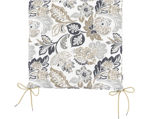 Doppler 44 x 3 cm beige naturbelassen grau Sitzkissen mit floralem Muster und Bindebändern