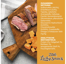 Zusammensetzung und analytische Bestandteile von Zoë Licky Snack auf Holzbrett