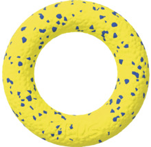 Gelber Hundespielzeugring mit blauen Flecken