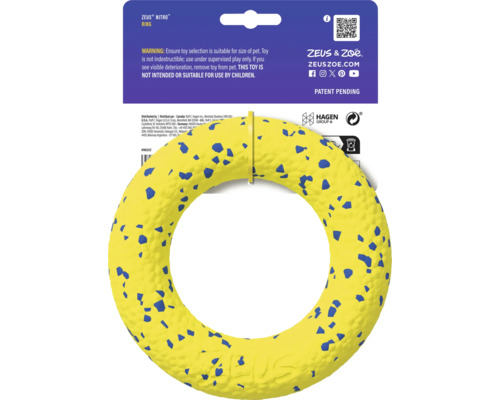 Gelber Zeus Nitro Ring für Hunde mit blauen Punkten