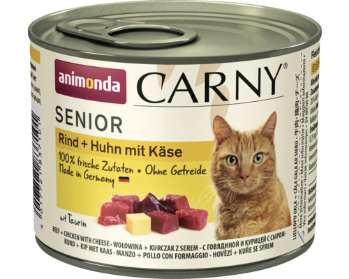 Katzenfutter nass Animonda Carny Senior Rind, Huhn mit Käse 200 g Animonda Carny Senior Katzenfutter Rind und Huhn mit Käse in Konservendose