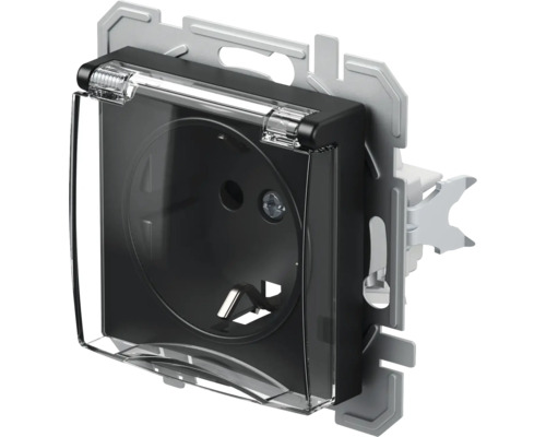 Steckdose TEM unterputz IP 20, schwarz Schutzkontaktsteckdose mit Klappdeckel für den Aussenbereich