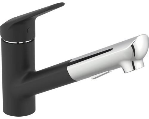 Küchenarmatur Series Okab mit Handrause schwarz matt / chrom glänzend Wasserhahn für die Küche