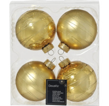 Vier goldene Weihnachtskugeln mit Glitzerstreifen im Set