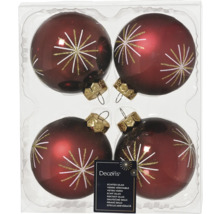 Vier Christbaumkugeln aus Glas mit Sternmuster in Verpackung