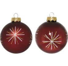 Zwei Christbaumkugeln mit Sternmuster und Aufhänger