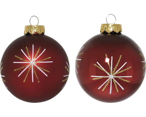 Zwei Christbaumkugeln mit Sternmuster und Aufhänger