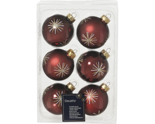 Sechs Christbaumkugeln aus Glas mit Sternmotiv im Set