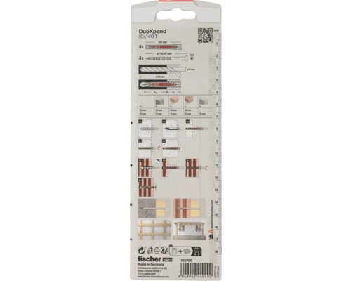 Fischer DuoXpand 10x140 T Dübel-Verpackung mit Montageanleitung und Produktdetails