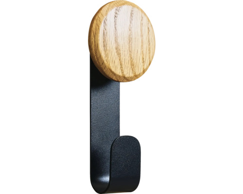 Sonava Function Haken schwarz pulverbeschichtet mit Holzkopf natur Small Pack = 4 Stück inkl. Fixierung Wandhaken mit einem runden Holzkopf und einem Haken aus Metall