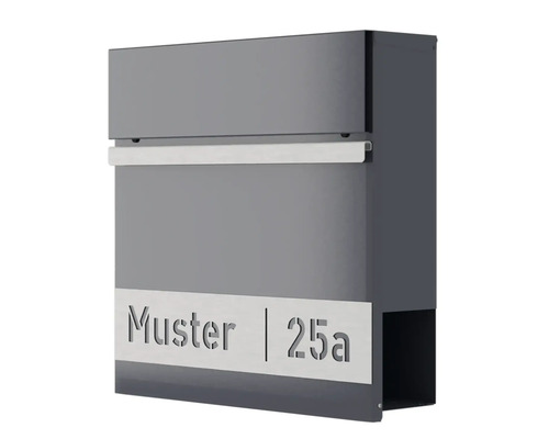 Wandbriefkasten HEIDEMANN DESIGNline BK3 38x38x11 cm, mit Personalisierung, anthrazit Grauer Briefkasten mit Musterbeschriftung