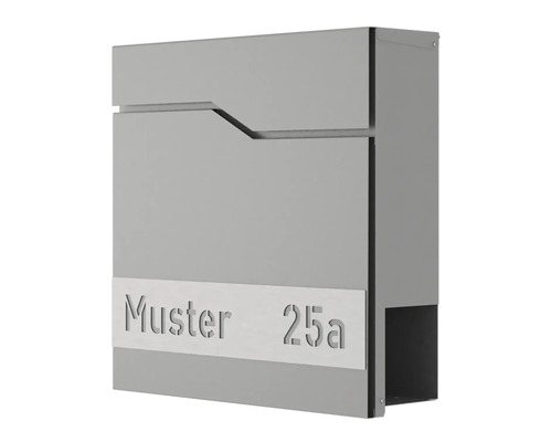 Wandbriefkasten HEIDEMANN DESIGNline BK2 38x38x11 cm, mit Personalisierung, grau Grauer Briefkasten mit der Aufschrift Muster 25a