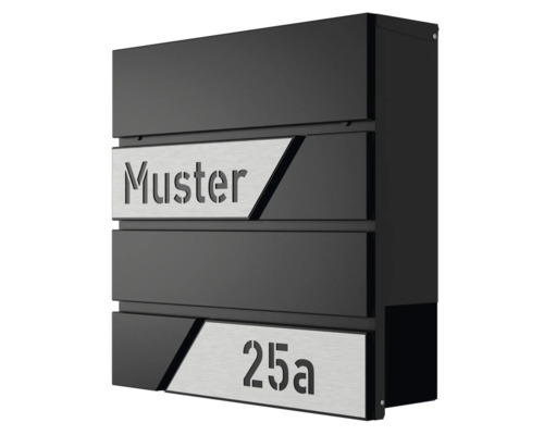 Wandbriefkasten HEIDEMANN DESIGNline BK1 38x38x11 cm, mit Personalisierung, schwarz Briefkasten mit Muster und Hausnummer 25a