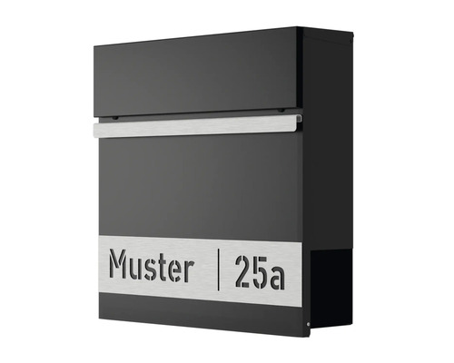 Wandbriefkasten HEIDEMANN DESIGNline BK3 38x38x11 cm, mit Personalisierung, schwarz Briefkasten mit dem Schriftzug Muster 25a