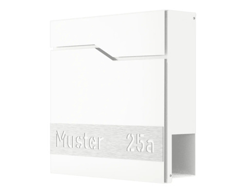 Wandbriefkasten HEIDEMANN DESIGNline BK2 38x38x11 cm, mit Personalisierung, weiß Weißer Briefkasten mit der Aufschrift Muster 25a