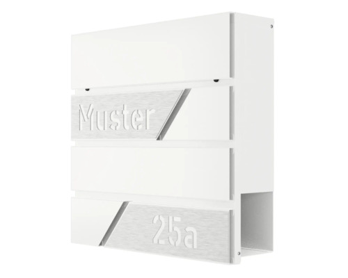 Wandbriefkasten HEIDEMANN DESIGNline BK1 38x38x11 cm, mit Personalisierung, weiß Weißer Briefkasten mit der Aufschrift Muster 25a