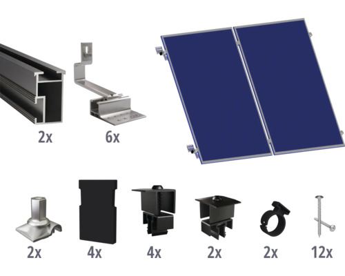 Solarpanel-Montagesatz mit verschiedenen Komponenten und Befestigungselementen