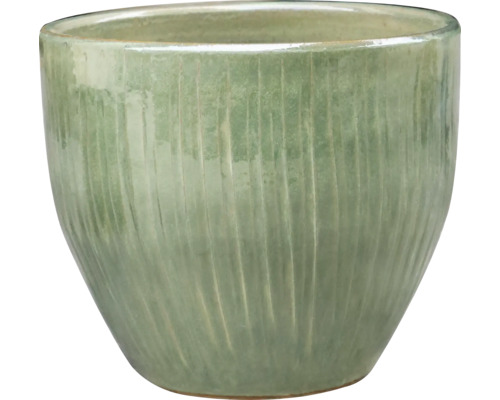 Blumentopf FloraSelf Ton Ø 44,5 cm H 38 cm grün Keramik Pflanzgefäß mit vertikalem Rillenmuster