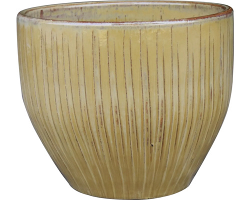 Blumentopf FloraSelf Ton Ø 44,5 cm H 38 cm latte Gelber Pflanztopf mit vertikalem Rillenmuster