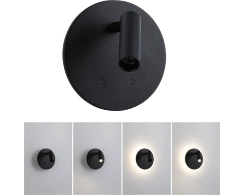 Schwarze Wandleuchte mit verschiedenen Beleuchtungsstärken