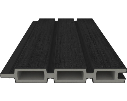 Dunkle WPC Fassadenverkleidung mit Nut und Feder