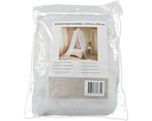 Weißes Moskitonetz, Durchmesser 60 cm, Länge 250 cm, verpackt