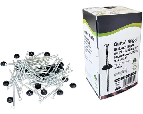 Gutta Senkkopf-Nägel mit PE-Dichtung für Recyclingwellplatten, 2,8 x 70 mm, verzinkt, 50 Stück