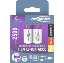 Ansmann C Baby Lithium-Ionen Akku mit 2500 mAh und USB-Typ-C-Kabel im Lieferumfang