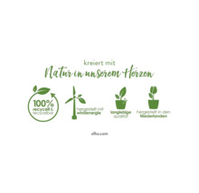 Elho Nachhaltigkeitssiegel: 100 Prozent recycelt, hergestellt mit Windenergie, langlebige Qualität, hergestellt in den Niederlanden