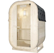 Fasssauna mit Glastür und Dachschindeln