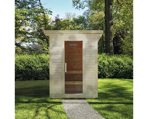 Saunahaus Home Deluxe Talos M inkl. 4,5 kW u.integr.Steuerung mit Ganzglastüre aus Klarglas Außensauna aus Holz mit Glastür im Garten