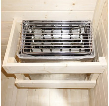 Saunaofen mit Schutzgitter im Holzrahmen