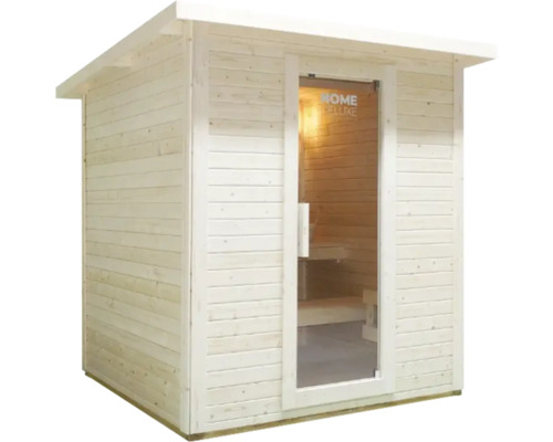 Sauna aus Holz mit Glastür