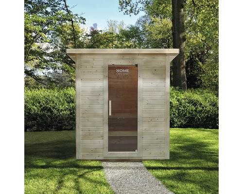 Saunahaus Home Deluxe Talos L inkl. 6 kW u.integr.Steuerung mit Ganzglastüre aus Klarglas Holzgartensauna mit Glastür im Garten