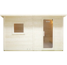 Holzsauna mit Fenster und Glastür