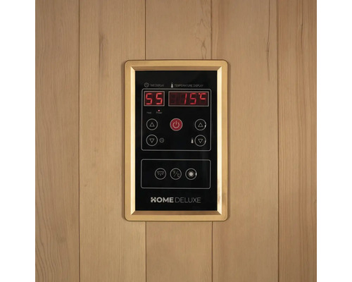 Bedienfeld einer Sauna zur Steuerung von Zeit, Temperatur, Heizung und Licht