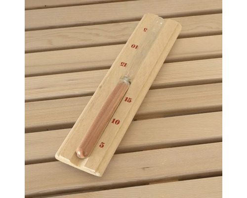 Sanduhr für die Sauna mit Holzrahmen und roter Skala
