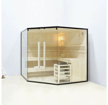 Ecksauna mit Glasfront und Holzverkleidung für entspannende Wellnessmomente