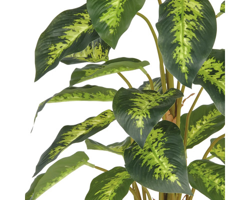 Künstliche Dieffenbachia-Pflanze mit gemusterten Blättern.