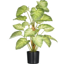 Künstliche Zimmerpflanze mit grünen Blättern im Topf