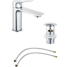 Waschtischarmatur mit Ablaufgarnitur und flexiblen Anschlussschläuchen