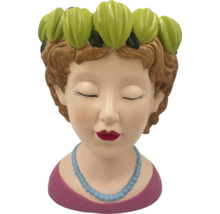 Dekorative Pflanzschale in Form eines Frauenkopfes mit Blumenschmuck