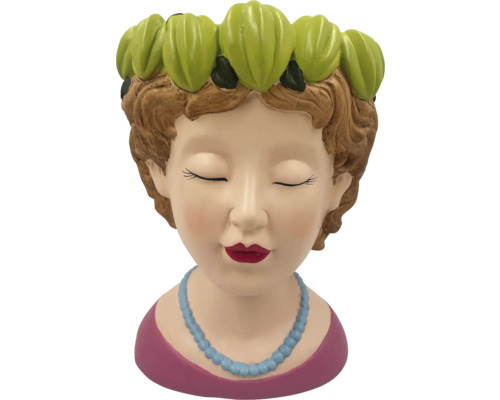 Dekorative Pflanzschale in Form eines Frauenkopfes mit Blumenschmuck